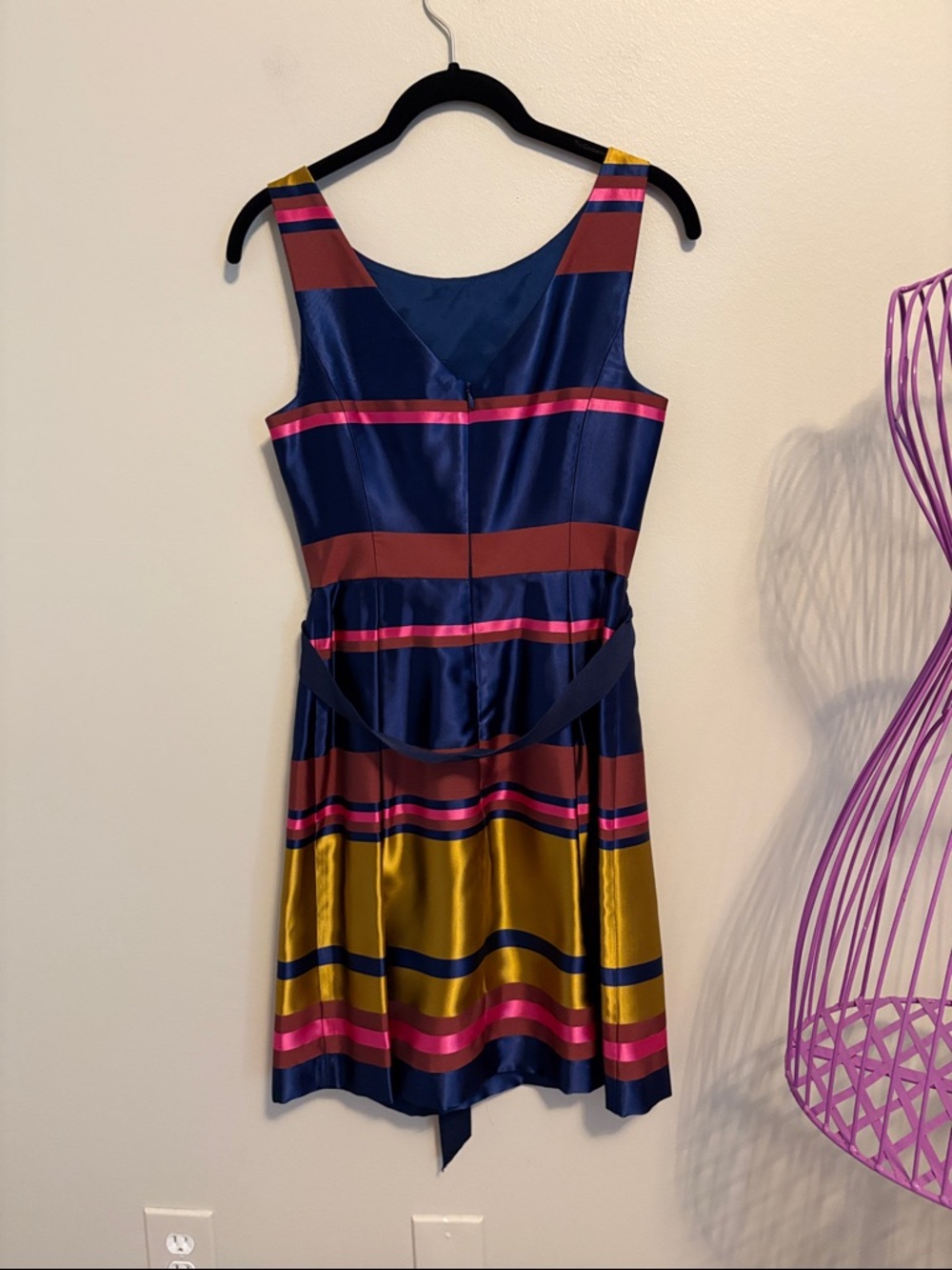 Trina Turk Navy, Mustard & Rust Striped Midi Dress - Picture 6 of 9